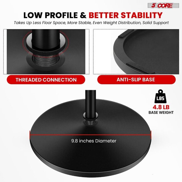 5Core Mic Stand Floor Adjustable Round Base Universal Metal Microphone Stands - Picture 8 of 8